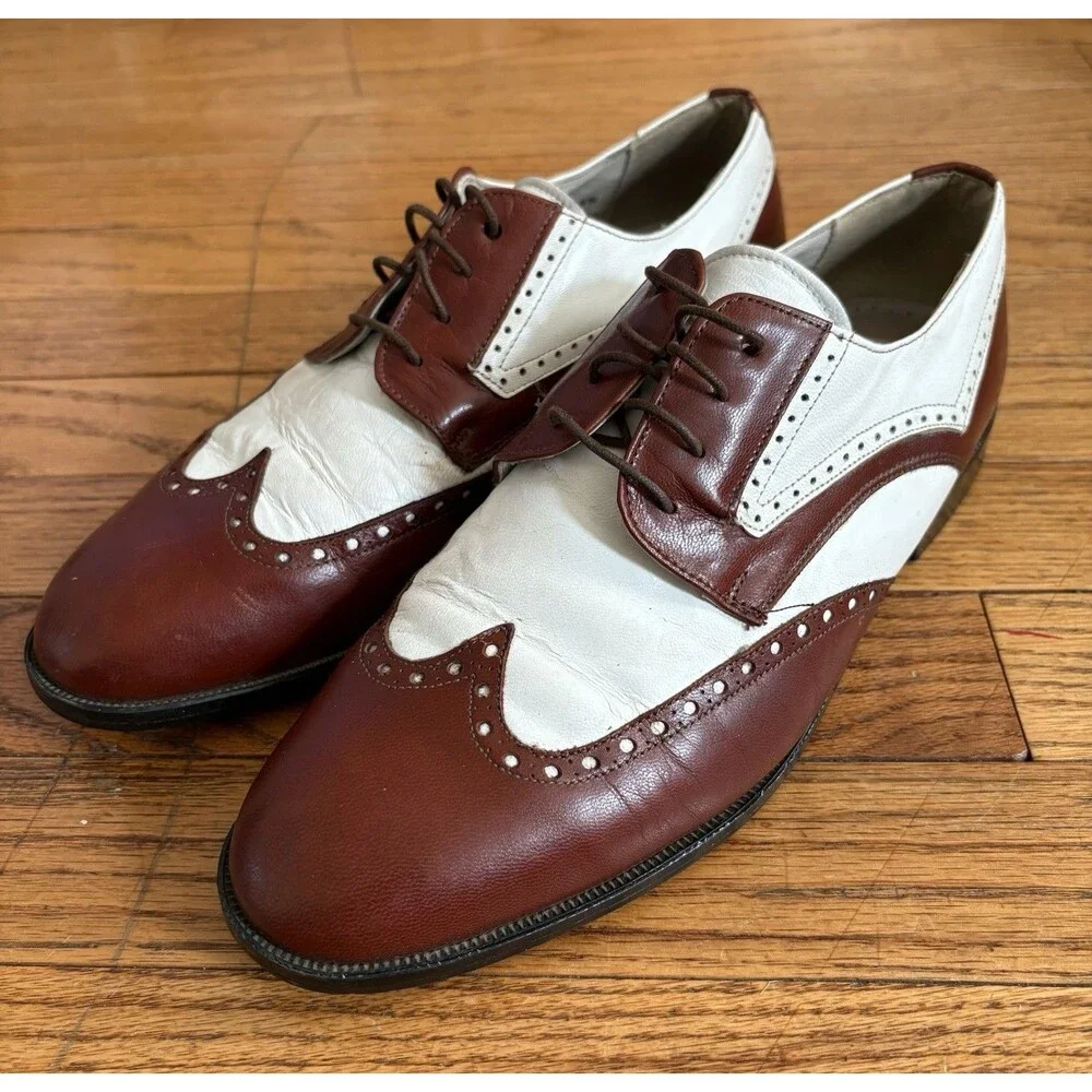Stacy Adams True Saddle Oxford Leather Oxfords Spectator Shoes Size 8.5 Vintage